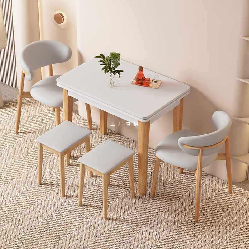 ft实木小户型岩板可折叠组合家用多功能餐桌椅餐桌椅伸缩可桌简易