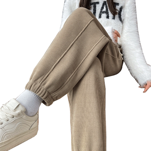 羊羔绒运动裤女秋冬小个子宽松束脚休闲裤加绒加厚灯笼雪尼尔卫裤