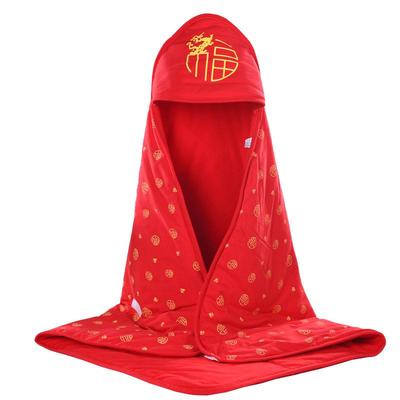 宝宝大红色婴儿抱被秋冬百福被