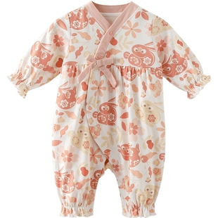 婴儿连体衣春秋女童汉服纯棉女宝宝周岁礼服国潮公主风新生儿衣服