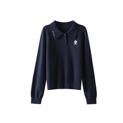 OSA翻领刺绣休闲减龄针织毛衫