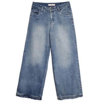 02/26 20点ohmyloli法式复古中腰做旧水洗磨白阔腿牛仔裤