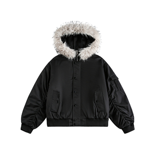 Dream made美式工装棉服男款冬季加厚棉衣毛领连帽派克服保暖棉袄