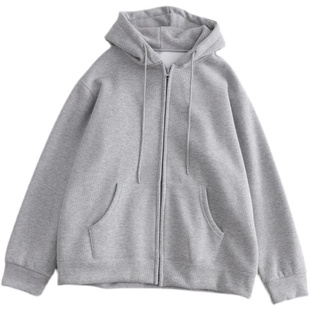 加绒加厚拉链开衫卫衣女带帽秋冬季宽松慵懒休闲百搭保暖外套学生