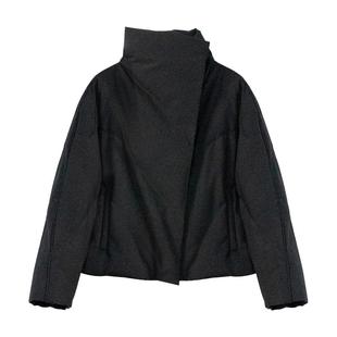 BACK TIMES/初时 羊毛精纺哑光黑小A型面包领羽绒服