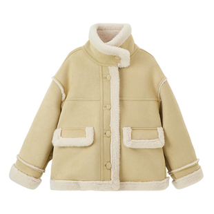 布丁哈鲁冬装童装女童上衣2026秋冬季新款儿童立领麂皮绒外套