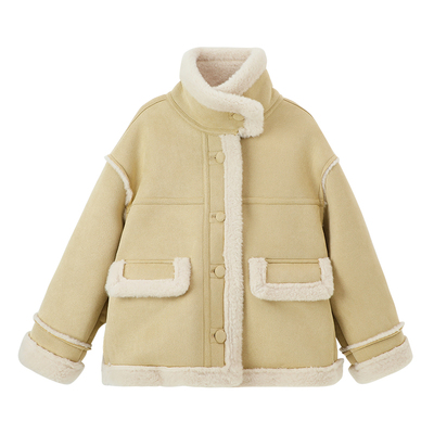 布丁哈鲁冬装童装女童上衣2025秋冬季新款儿童立领麂皮绒外套