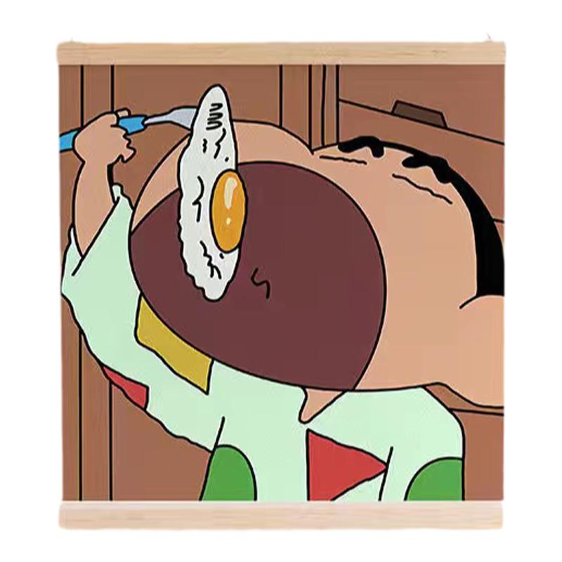 蜡笔小新卷轴挂画免打孔遮挡