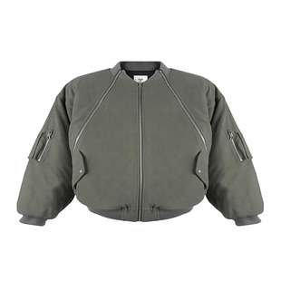 折扣 FAR ARCHIVE 廓形结构拉链重磅绒布厚鼬鼠皮夹克棉服bomber