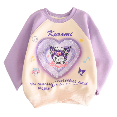 女童纯棉一体加绒变色亮片库洛米卫衣25冬儿童装女孩宝宝加厚上衣