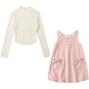 织物猪 春桃小丸 甜美少女风粉色背心连衣裙女无袖叠穿花苞短裙子