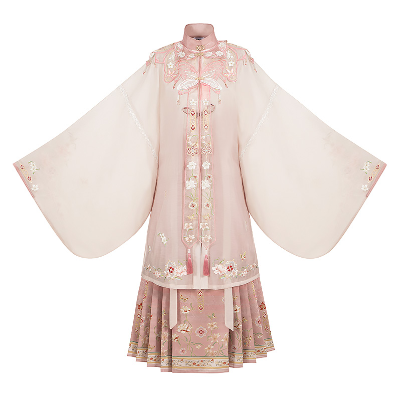 云藏月绣花未眠原创粉色明制云肩立领对襟长衫马面裙汉服女装春夏
