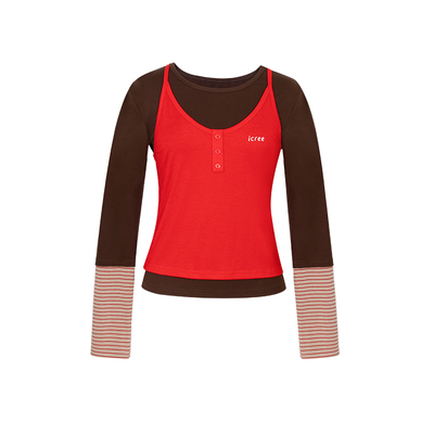 ICREE真两件叠穿长袖瑜伽服修身显瘦上衣 双层运动休闲透气两件套