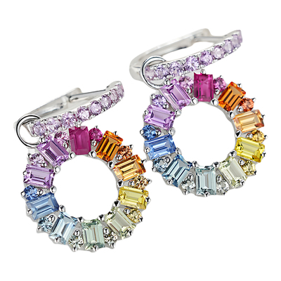 天然彩宝彩蓝宝石耳钉18K金