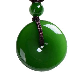 新疆和田玉平安扣吊坠羊脂级和田碧玉项链菠菜绿玉坠男女款送礼物