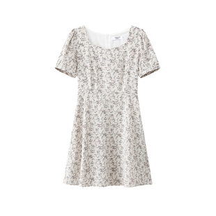 奈格薇儿小个子方领碎花连衣裙女夏2025年新款温柔风短款雪纺裙子