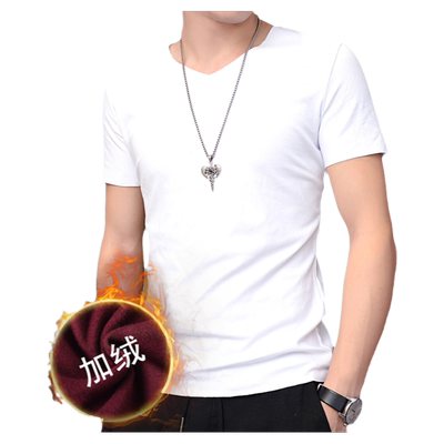 无痕v领加厚紧身保暖秋衣短袖t恤