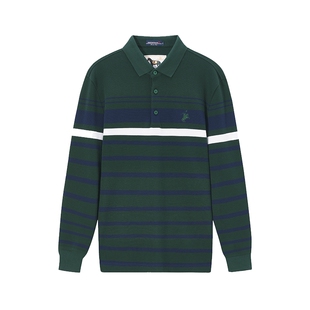 斯密特保罗秋季新款男士休闲长袖T恤宽松条纹撞色棉质潮流POLO衫