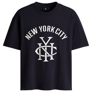 HM男装女装T恤春季情侣装内搭美式圆领宽松版印花短袖T恤1313924