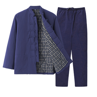 唐装棉袄男中式套装冬季复古老人保暖外套立领盘扣加厚中山装睡衣