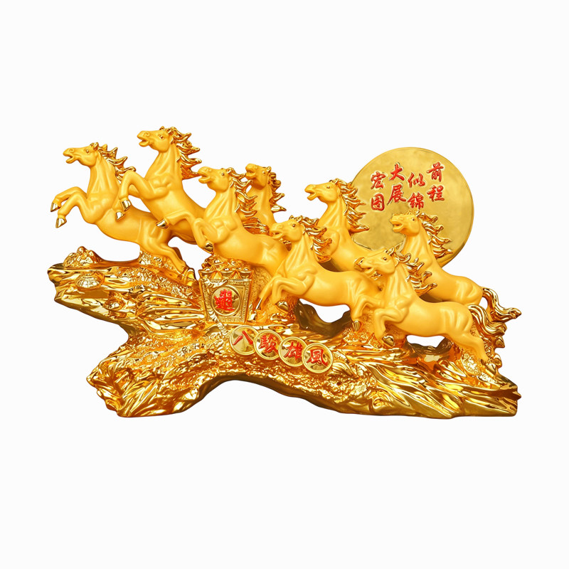 绒沙金八骏雄风马摆件高档客厅酒柜装饰办公室桌摆设乔迁开业礼品