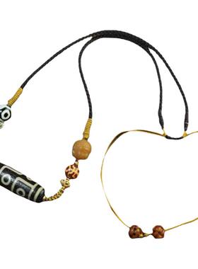 天然西藏真品九眼天珠项链男女款藏饰藏式横穿挂脖锁骨项三眼吊坠