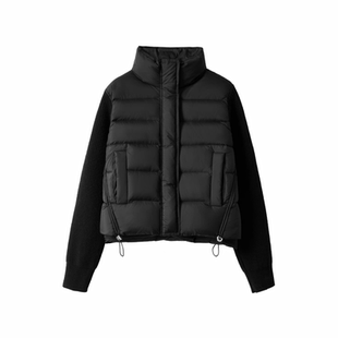 针织拼接短款90白鸭绒排骨羽绒服女新款立领加厚明摩冬小个子外套