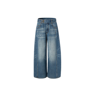 LEDIM WANG白标/松弛感宽腰阔腿牛仔裤女纯棉弯刀长裤25冬季新款