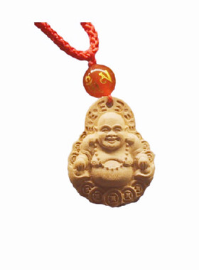 桃木弥勒佛吊坠原木双面观音项链