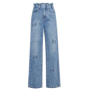 郑合惠子同款YES BY YESIR叶谦原创设计师直筒女刺绣蝴蝶骨牛仔裤