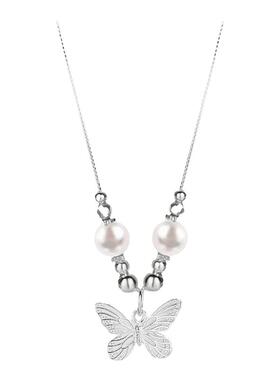 s925纯银施家珍珠和田玉蝴蝶项链