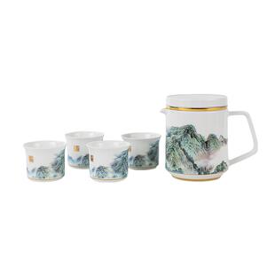 高淳陶瓷江山多娇中式骨瓷茶具套装茶杯送礼家用办公喝茶茶壶茶杯