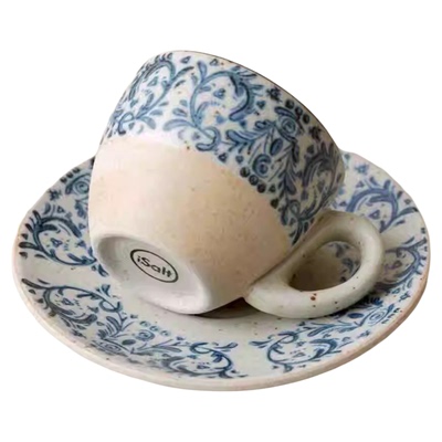 手绘粗陶鸢尾花咖啡杯碟