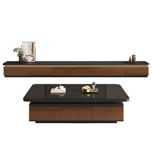 实木岩板电视柜客厅2025新款家用中古风家具极简茶几