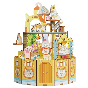 猫的天空之城拼装八音盒diy手工积木萌喵乐园音乐盒送女生日礼物