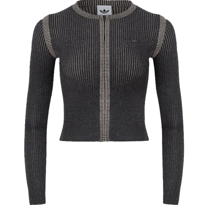 adidas阿迪达斯三叶草女子经典短款运动紧身针织开衫毛衣KR5037