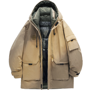 皮尔卡丹2025新款工装羽绒服男士中长款冬加厚保暖冲锋衣外套连帽