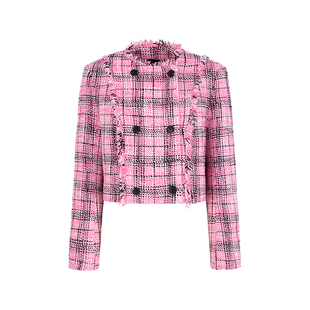 MARYLING玛俪琳初春新品粉黑格纹粗花呢短夹克A1EAW14060