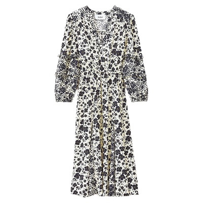 bash春季法式波西米亚度假风栀子花印花裙V领连衣裙长裙1H25MINA