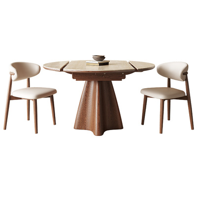 洞石岩板伸缩餐桌可变圆桌实木