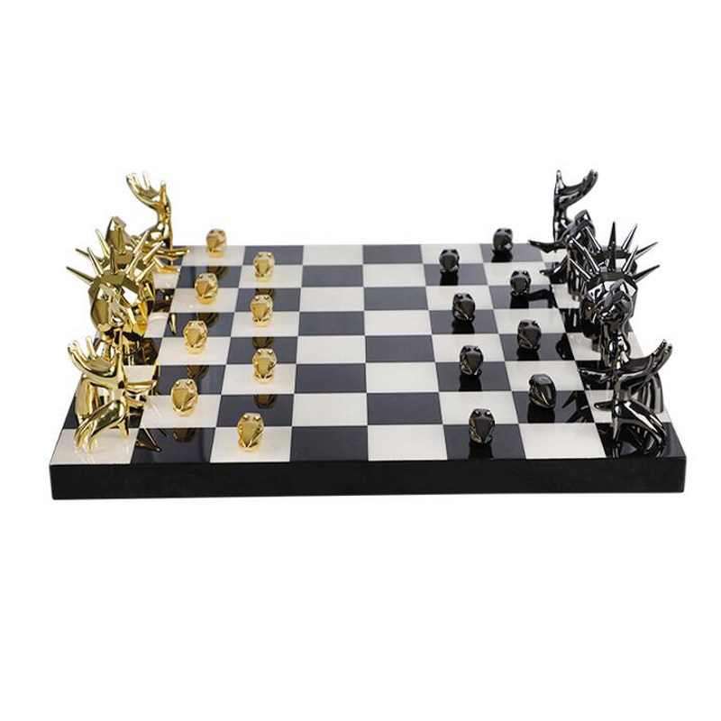 现代象棋样板间西洋黑白国际摆件