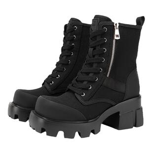 MIO米奥冬季方头靴子高跟中筒靴酷飒厚底户外工装靴马丁靴女靴