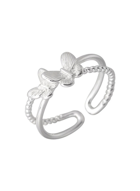 S925纯银双层蝴蝶开口戒指