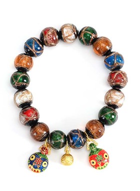 五彩琉璃手串吞金兽三口之家手链男女文玩古法多色串珠子时尚饰品