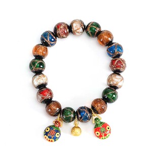 五彩琉璃手串吞金兽三口之家手链男女文玩古法多色串珠子时尚饰品