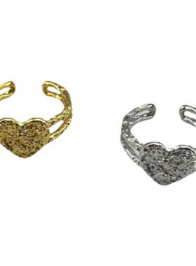 日韩风锡纸褶皱爱心冷淡风戒指