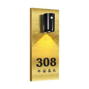 不锈钢门牌号码牌家用定制公司商用高级感轻奢创意数字标识墙贴公寓民宿小区楼栋房间号免打孔发光感应灯定做