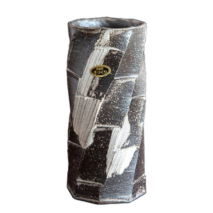 日本进口花器 手作信乐烧直筒插花花瓶 简约日式花道投入瓶小原流