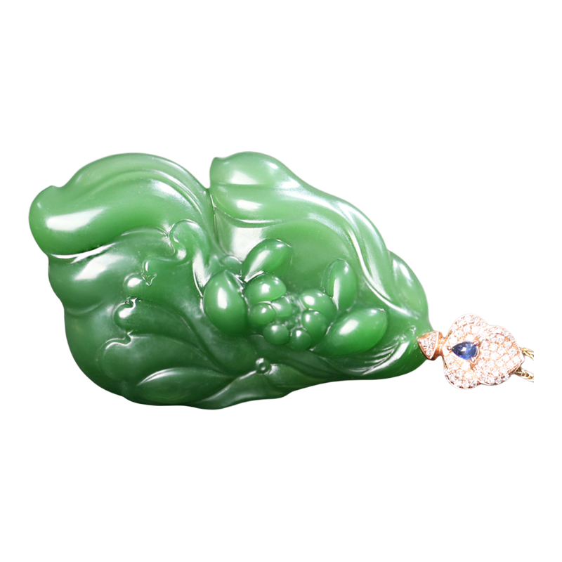 珪宝和田玉碧玉18K金镶莲花项链