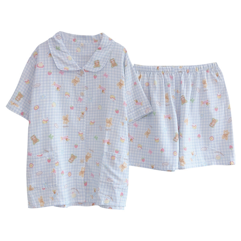 小清新双层棉纱睡衣夏季女开衫
